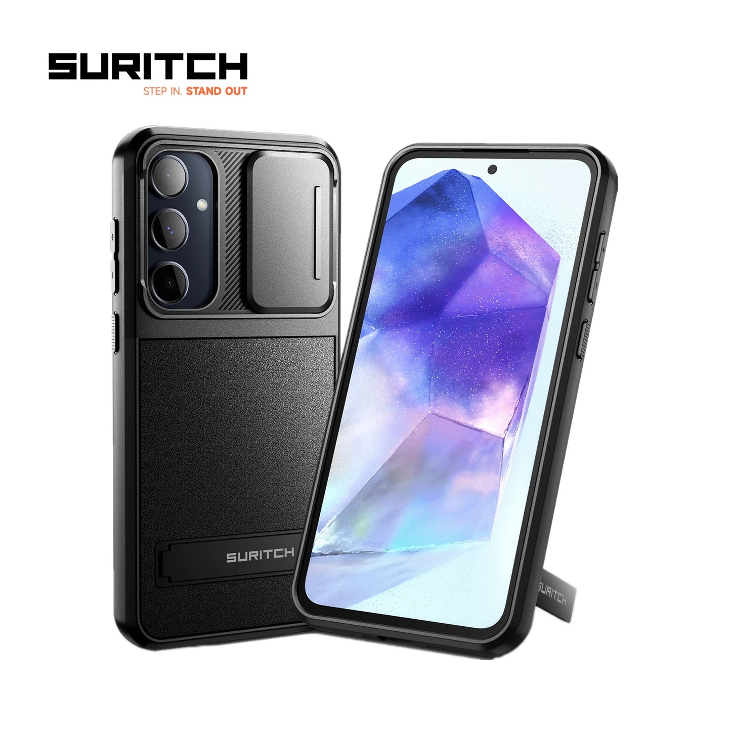 SURITCH For Samsung Galaxy A55 5G with Stand Mobile Phone Case Camera Protection Slide Camera Shockproof Protective Case Cover