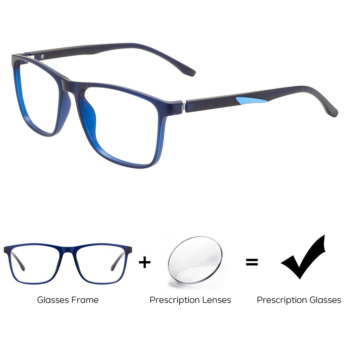 TR90 Men Ultralight Square Prescription Eyeglasses Classic Rectangular Optical Glasses Anti Blue Light Progressive Lenses Spring