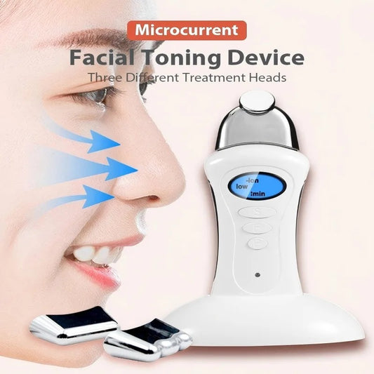 Portable Gavalnic Microcurrent Face Toning Device EMS Skin Tightening with 3 Magnetic Massage Heads for Home Use Skincare Tool