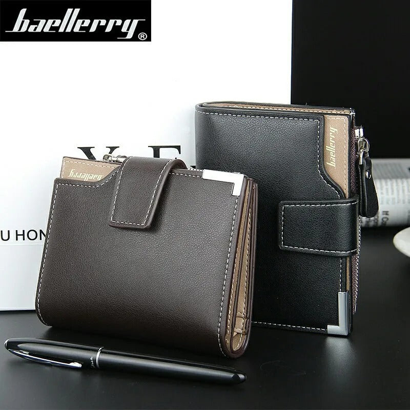 Baellerry Short Luxury Men Wallets Zipper Coin Pocket Card Holder Male Wallet Clutch Photo Holder Brand Man Purses Wallet