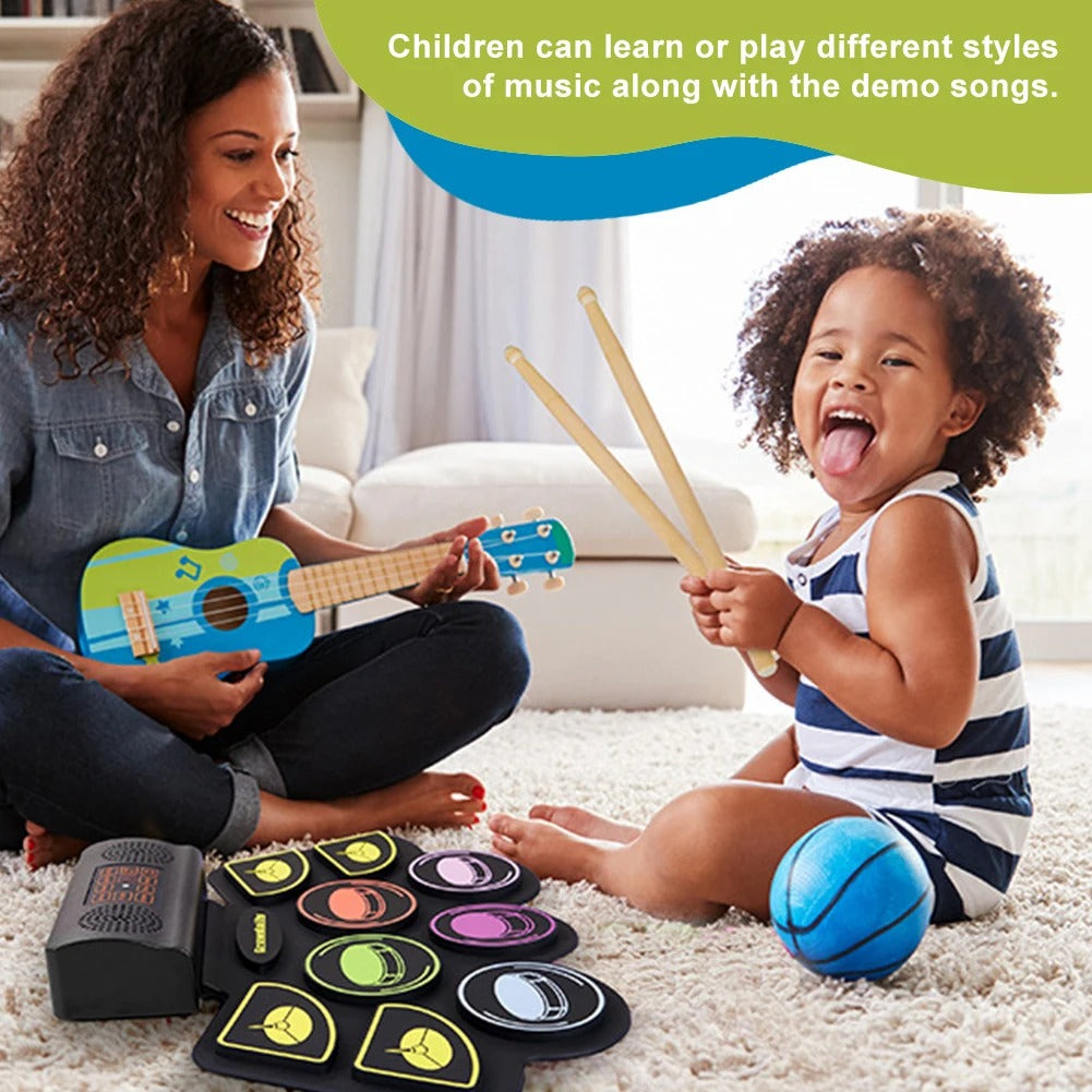 Electronic Drum Set With Drum Sticks Pedals Music Drums 9 Pad Roll-Up Drum Musical Electronic Drums Instrument For Kids Adults