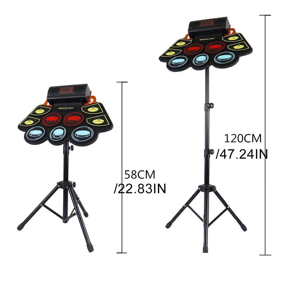 Electronic Drum Set With Drum Sticks Pedals Music Drums 9 Pad Roll-Up Drum Musical Electronic Drums Instrument For Kids Adults