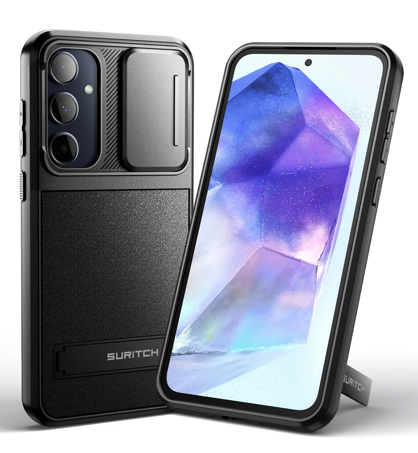 SURITCH For Samsung Galaxy A55 5G with Stand Mobile Phone Case Camera Protection Slide Camera Shockproof Protective Case Cover